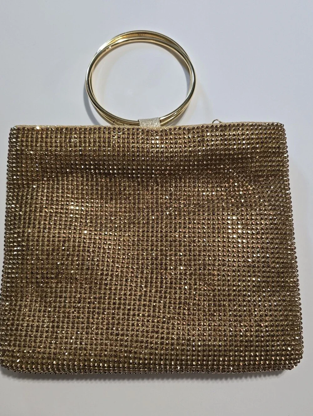 NWT SASHA NEW YORK Gold Crystal Ring-Handle Evening Clutch
